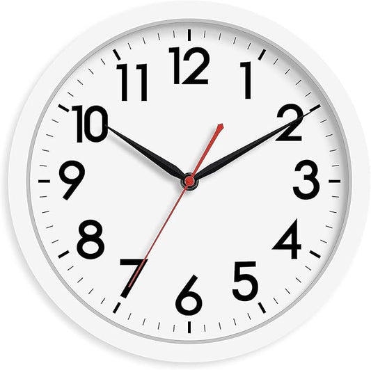 AKCISOT 12 Inch Wall Clock, Battery Operated Analog Clock, Silent Non-Ticking, Ideal for Bedroom, Bathroom, Kitchen, Office and School, White