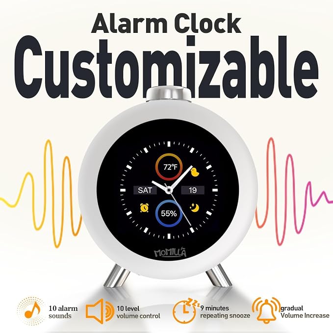 MOMILLA Alarm Clocks for Bedrooms, 2.8" Color Display, 7-Day Programmable 4 Alarms, Loud Alarm Clock for Heavy Sleepers Adults/Kids/Teen, Digital White Noise Sound Machine, Easy to Set, Hourly Chime