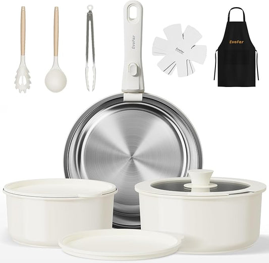 14 pcs Stainless Steel Cookware Set, Detachable Pots and Pans Set with Removable Handle, Non Toxic Space Saving RV Camping Cookware Set, Induction Cookware, Dishwasher & Oven Safe