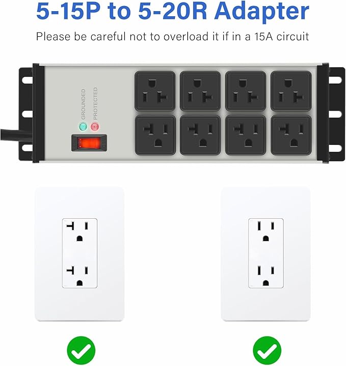 CCCEI Heavy Duty Power Strip Surge Protector 20 AMP Switch, 12 Gauge Extension Cord with Multiple Outlets, Industrial, Shop, Garage High Amp Wall Mount Electric Extender. 6FT, Grey.