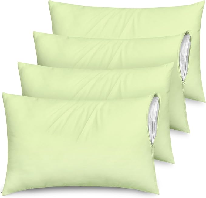 Ultra Soft Pillow Protectors with Zipper Queen Size - Set of 4 Breathable Pillow Covers - 100% Protection Against Stains, Dust & Dirt - Machine Washable (Sage)