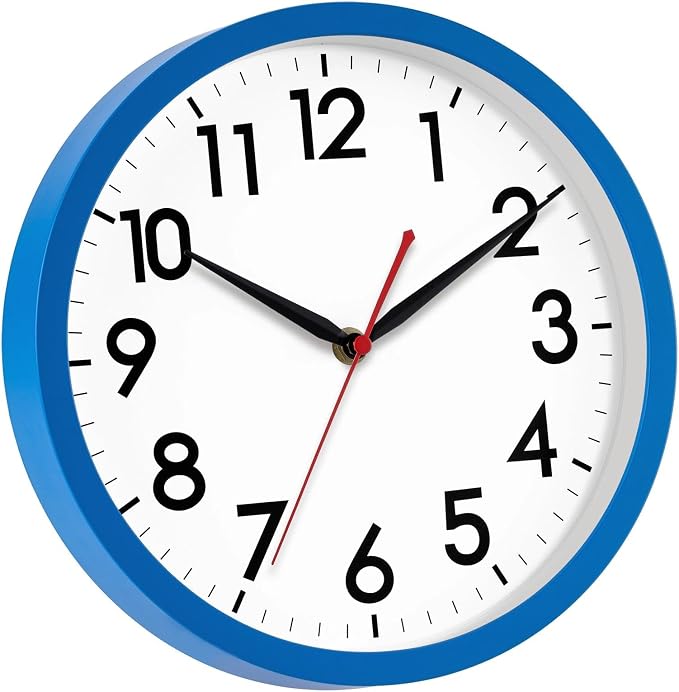 AKCISOT 12 Inch Wall Clock, Battery Operated Analog Clock, Silent Non-Ticking, Ideal for Bedroom, Bathroom, Kitchen, Office and School, Blue