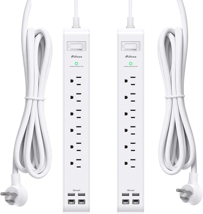 2 Pack Power Strip, 5FT Extension Cord, Surge Protector with 6 Outlets and 4 USB Ports (2 USB C), Flat Plug Overload Protection, Extension Cord with Multiple Outlets, Wall Mount for Home Dorm College
