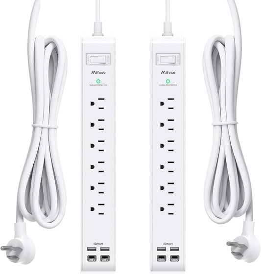 2 Pack Power Strip, 5FT Extension Cord, Surge Protector with 6 Outlets and 4 USB Ports (2 USB C), Flat Plug Overload Protection, Extension Cord with Multiple Outlets, Wall Mount for Home Dorm College