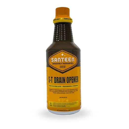 Santeen S‑T Drain Opener – Professional Strength Liquid Drain Cleaner for Sinks, Toilets & Showers – Dissolves Grease & Organic Buildup – PVC & Septic Safe – Case of 6 (32 oz) Bottles