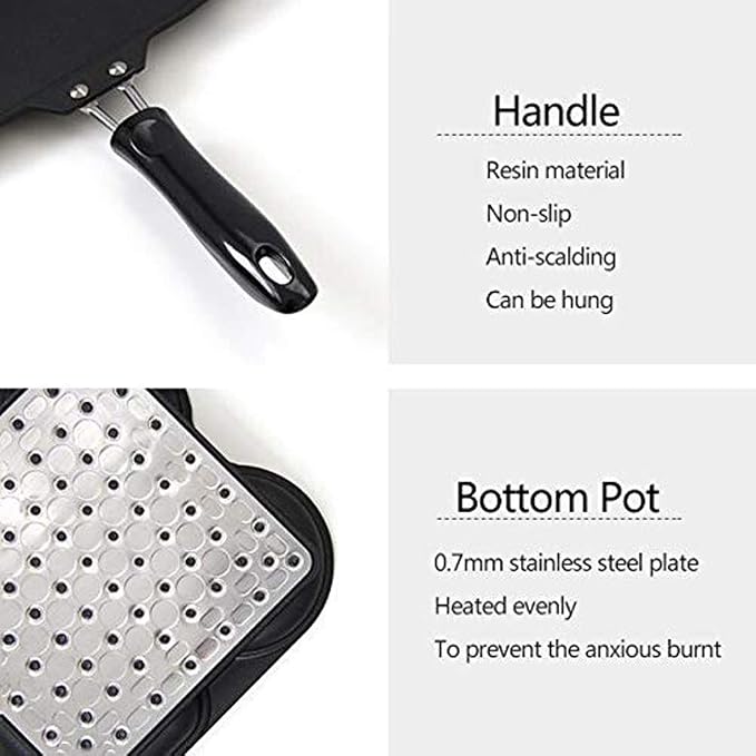 Breakfast Frying Pan 3 Intervals Skillet Frying Pan Pre-Seasoned Square Grill Pan Fat-Free Fryer, Suitable for Induction Cookers, Open Flames, Stainless Steel Bottom Frying Pa