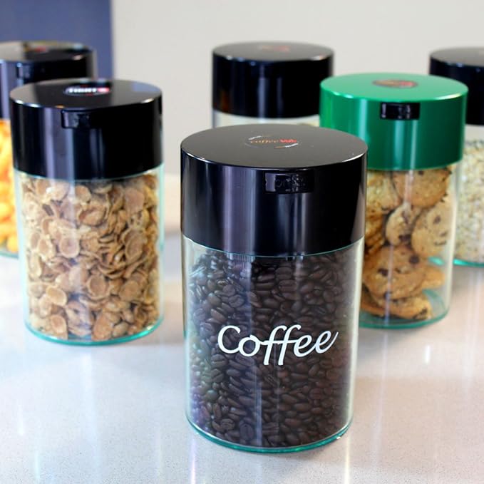 CoffeeVac 1LB – Patented Airtight Container | Multi-use Vacuum container works as smell proof containers for ground coffee and coffee bean containers. White cap and body