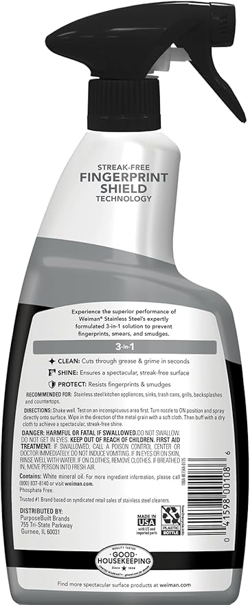 Weiman Stainless Steel Cleaner & Polish, 6 Pack, Anti Fingerprint Spray, Water Spots & Grease, No Streaks or Residue, Safe for Metal Polish, Chrome, Appliances, Fridge, Sinks & Grills