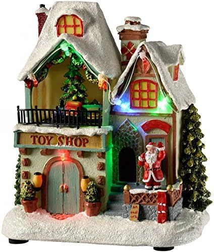 Pre-Lit Led Christmas House Scene with Rotating Tree Decoration, 17 Cm - Multi-Colour