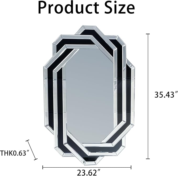 SSLine 2-Piece Set Mirrored Console Table with Wall Mirror, 43" Modern Black Mirror Entryway Table with O-Shape Base, 35.4"x23.6" HD Mirror for Entryway Hallway