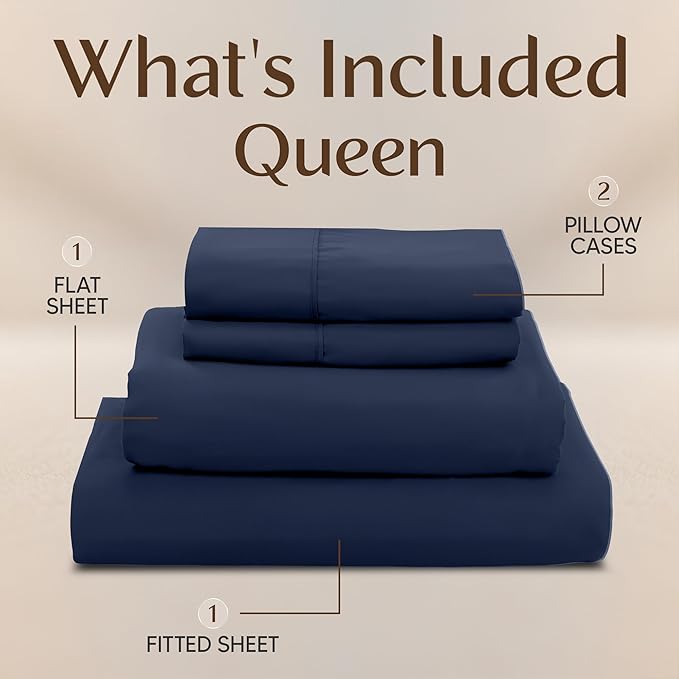 Utopia Bedding Queen Size Sheet Set – 4 Piece Bed Sheets, Soft and Breathable Microfiber, Includes 1 Fitted Sheet, 1 Flat Sheet and 2 Pillowcases – Oeko Tex (Navy)