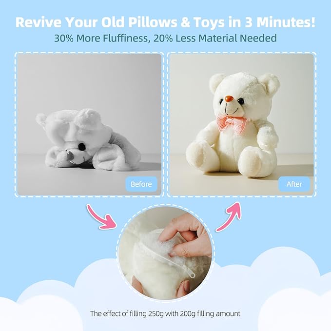 Fiberfill Stuffing for Crochet Animals, Crafts, Cushion and Clouds, Premium Quality Fiber Fill Pillow Stuffing Machine Washable Ployester. 100g/3.5oz