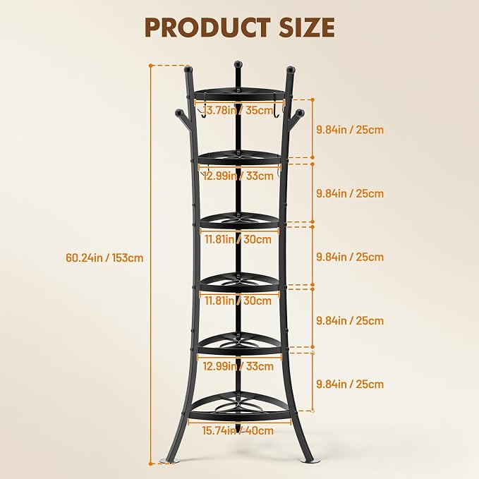 Housolution 6 Tier Pot and Pan Organizer Rack Cookware Storage Tower | 264Lbs Large Capacity, Sturdy Carbon Steel, Reinforced Curved Support Design, Freestanding & Space-Saving
