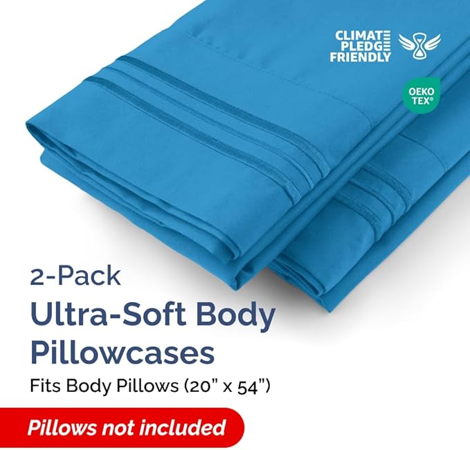 Body Pillowcases Set of 2-20x54 Long Body Pillow Case - Soft Body Pillow Cover for Sleeping & Side Sleepers - Comfy, Breathable & Wrinkle Free - Machine Washable w/Envelope Enclosure (Denim Blue)
