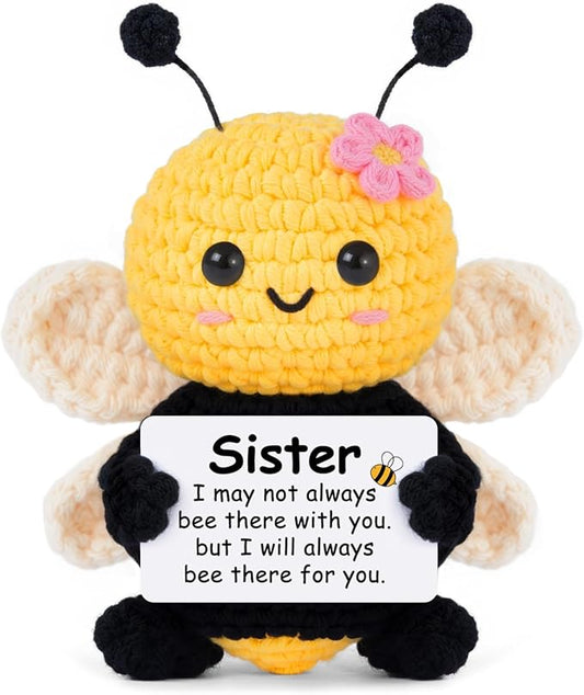 Mothers Day Sister Gifts, Sister Birthday Gifts from Sisters Brother, Birthday Gift for My Forever Soul Sisters, Mini Crochet Bee Affirmation Support Present, Cute Handmade Knitted Decor