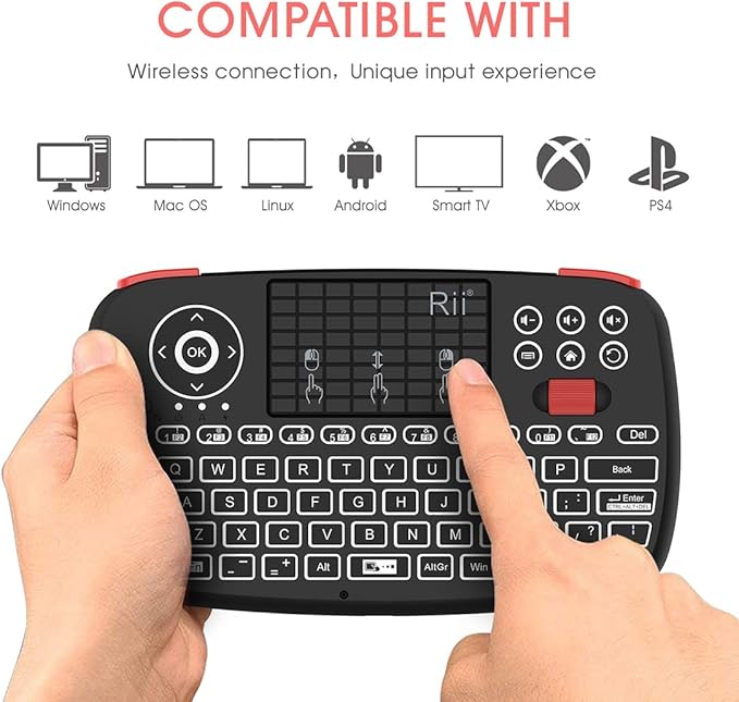 (Upgrade) Rii i4 Mini Bluetooth Keyboard with Touchpad, Blacklit Portable Wireless Keyboard with 2.4G USB Dongle for Smartphones, PC, Tablet, Laptop TV Box iOS Android Windows Mac.Black