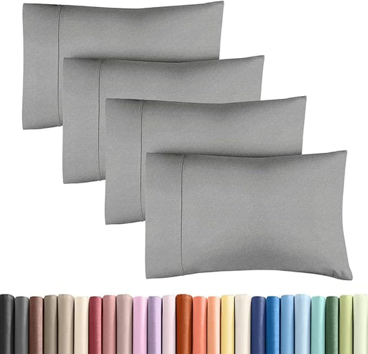 King Standard Pillow Cases Set of 4 - Soft Hotel Quality Pillowcase Covers - Comfy Bedding for Women, Men, Kids & Teens - Machine Washable Pillow Protectors - 4 Piece - King Standard Heathered Grey