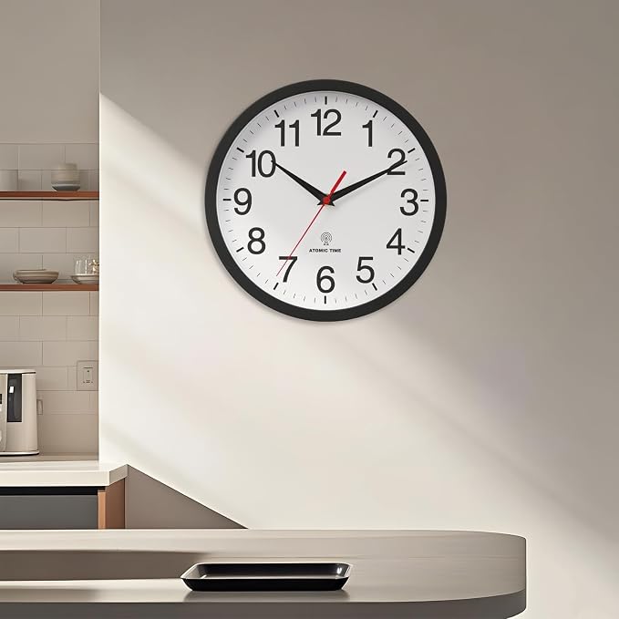 Rohioue Atomic Wall Clock, Modern 14 Inch Battery Operated Wall Clocks, Analog Clock for Living Room, Office, Home, Bedroom, Kitchen, Bathroom(Black)