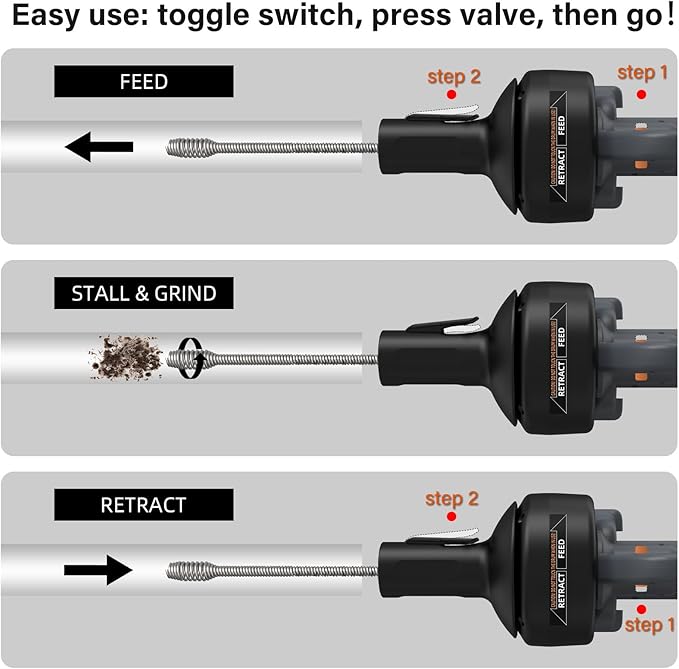 Electric Drain Auger 25ft Cordless Drain Cleaner machine auto feed plumbing snake for kitchen sink, showers, toilet et. 3/4-2" Pipe drain clog (Standard)
