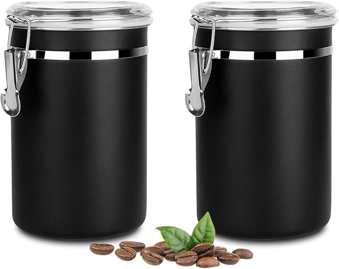 Walktosun Stainless Steel Food Container with Clear Lids Airtight Container Stackable Small Canisters Kitchen Pantry Storage for Cereal, Snacks, Candy, Herbs, Spices, Sugar, Tea (1.8L Dark Black-2)
