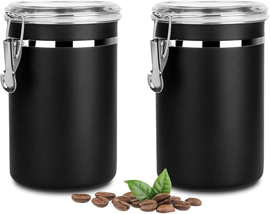 Walktosun Stainless Steel Food Container with Clear Lids Airtight Container Stackable Small Canisters Kitchen Pantry Storage for Cereal, Snacks, Candy, Herbs, Spices, Sugar, Tea (1.8L Dark Black-2)