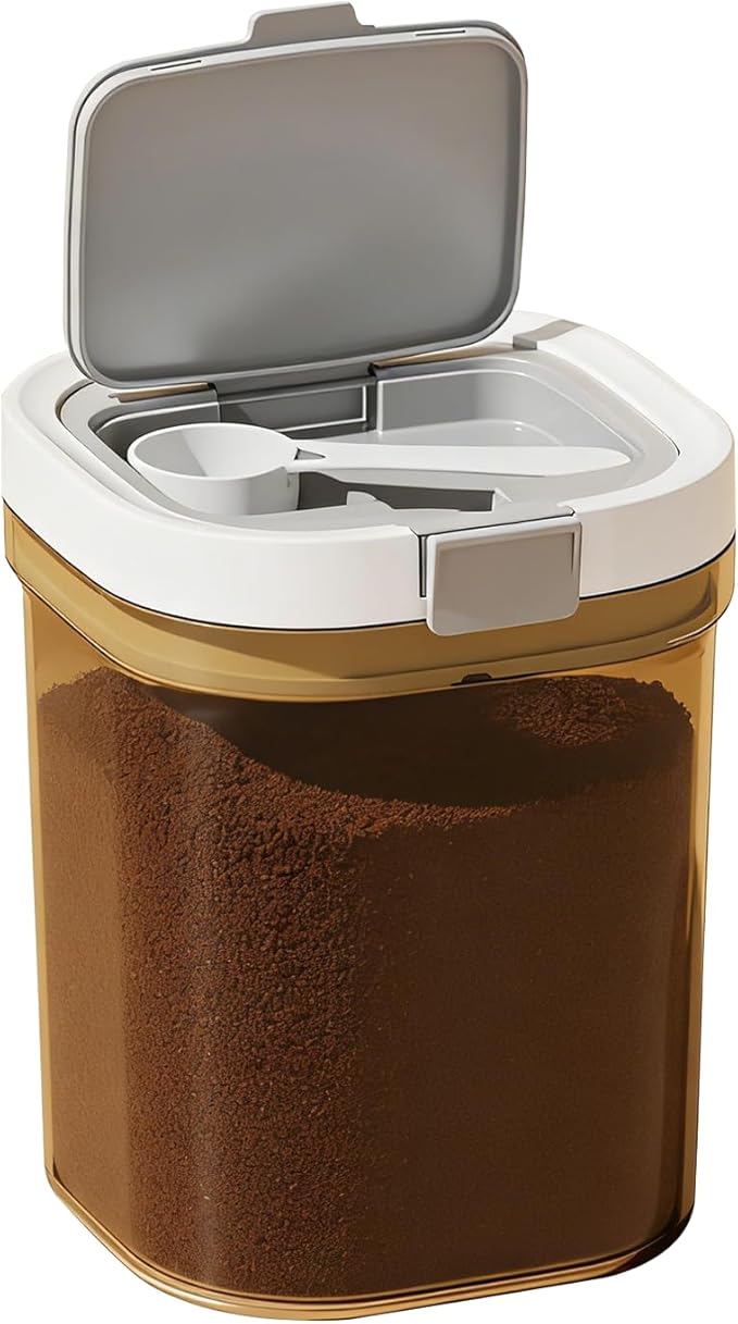Airtight Coffee Canister-43.9oz Sugar and Dry Food Container BPA Free with Spoon and Layered Storage for Grounds Coffee, Beans, Tea, Sugar, Flour, Cereal,Formula
