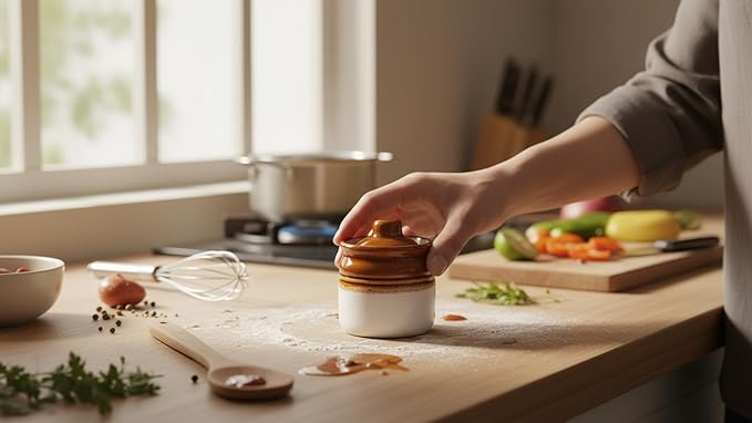 Decorative Ceramic Jar With Lid For Kitchen Pantry Countertop Home Dining Table Accessories Condiment Pickle Spice Coffee Tea Caddy Sugar Salt Herbs Food Storage Canister Holder Hand Painted