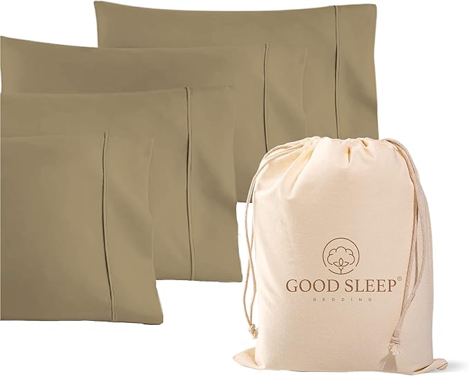 1000 TC Taupe King Pillowcases Set of 4 100% Egyptian Cotton Pillow Cases with Long Staple Cotton & Sateen Weave, Silky Soft Hotel - Like Bed Pillow Covers for Comfy Sleeping, Snug Fit