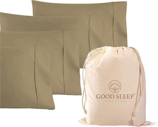 1000 TC Taupe King Pillowcases Set of 4 100% Egyptian Cotton Pillow Cases with Long Staple Cotton & Sateen Weave, Silky Soft Hotel - Like Bed Pillow Covers for Comfy Sleeping, Snug Fit