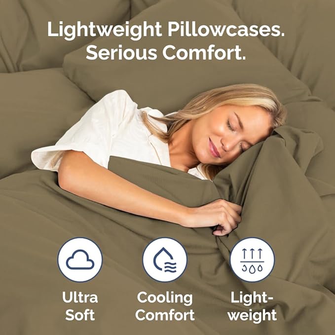 Standard Pillow Cases Set of 2 - Ultra-Soft Hotel Quality Pillowcase Covers - Comfy & Wrinkle Free - Stain and Fade Resistant - Machine Washable Pillow Protectors - 2 Piece Set - Standard Khaki