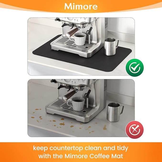 Mimore Coffee Mat - 16x24 Inch Black Countertop Mat - Absorbent, Hides Stains, Rubber Backed - Dish Drying Mat Fits Under Coffee Maker or Espresso Machine (Compatible with Ninja Luxe Cafe)