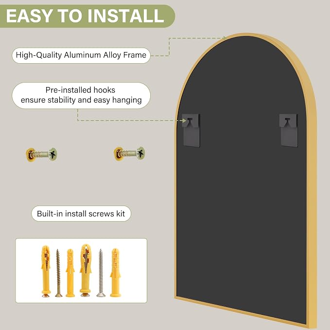 XRAMFY 20"x30" Gold Arched Bathroom Mirror - Wall Mirror for Bathroom, Metal Frame Vanity Mirror, Dresser Mirror, Arch Decorative Mirrors for Living Room, Bedroom, Entryway, Mantle