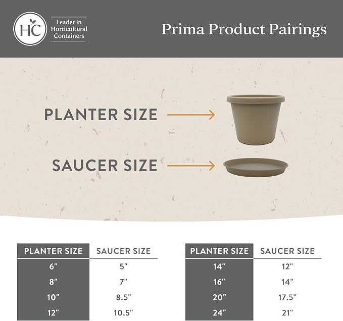 The HC Companies Prima Round Plastic Plant Pot w/Rolled Rim - Lightweight & UV Resistant Flower Pot for Herbs & More - Outdoor & Indoor Plant Pots w/Drainage (10 inch, Warm Gray, Pack of 1)