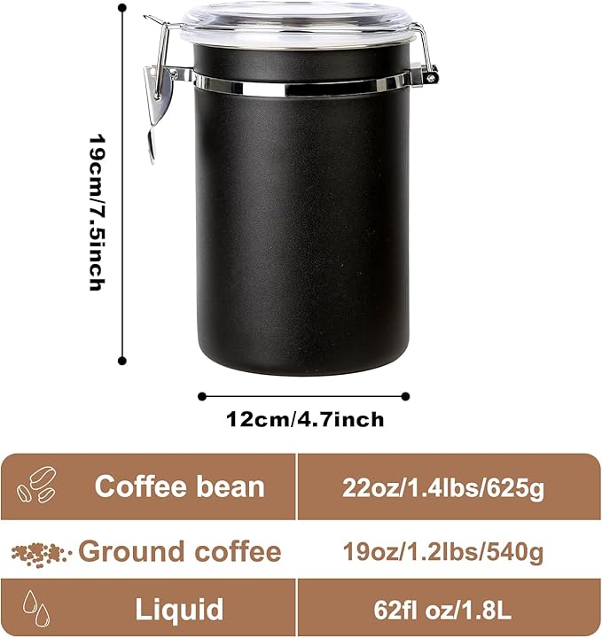 Walktosun Stainless Steel Food Container with Clear Lids Airtight Storage Container Small Canisters Kitchen Pantry Storage for Cereal, Snacks, Candy, Herbs, Spices, Sugar, Tea (1.8L Dark Black)