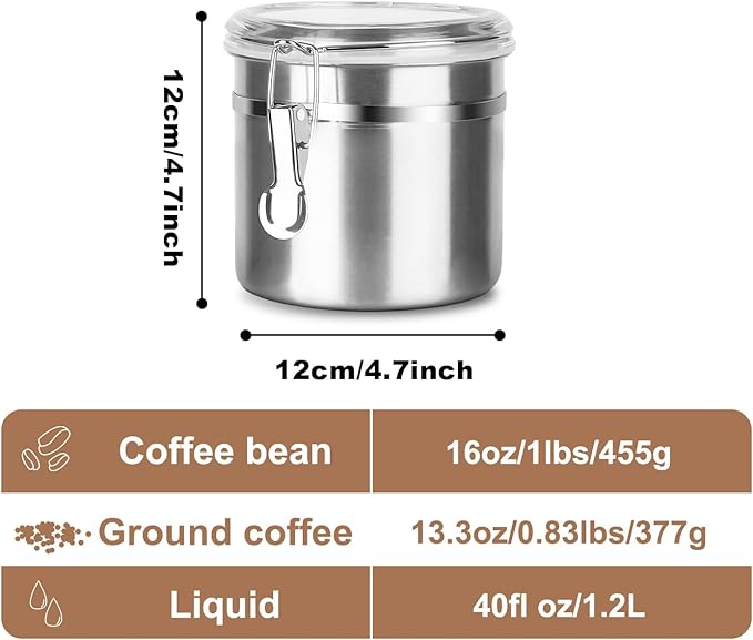 Walktosun Stainless Steel Food Container with Clear Lids Airtight Storage Container Stackable Small Canisters Kitchen Pantry Storage for Cereal, Snacks, Candy, Herbs, Spices, Sugar, Tea (1.2L Silver)