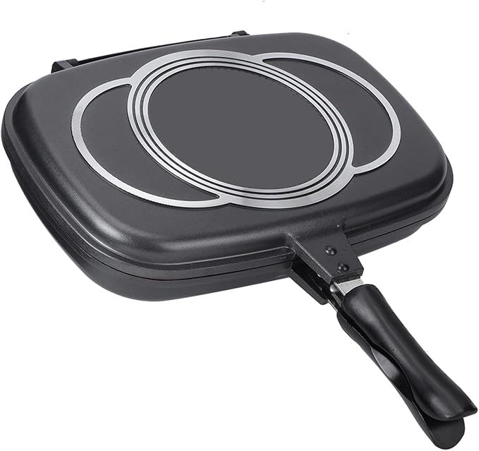 Non Stick Frying Pan Double Sided Barbecue Cooking Tool Stove Anti Scalding Handle