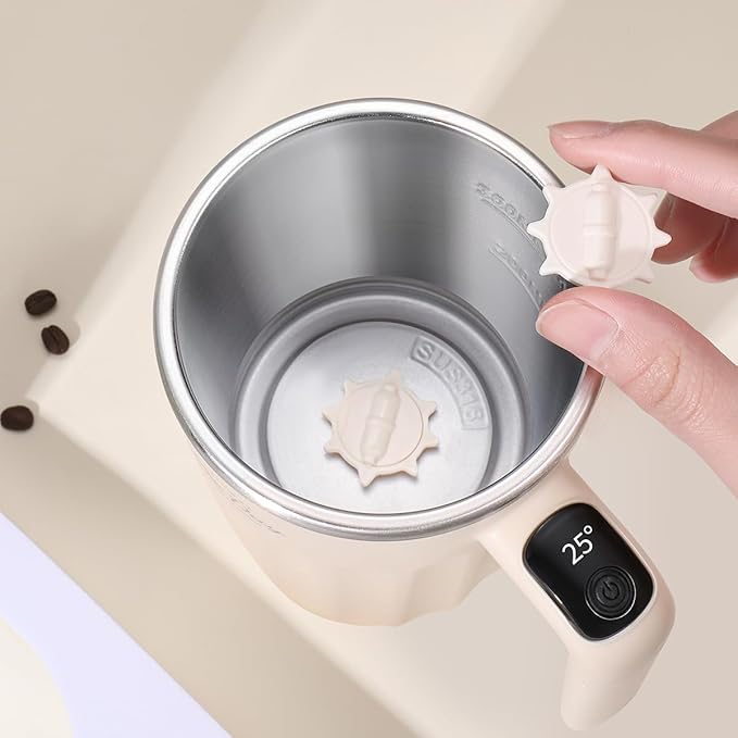 Drink Stirrer,Self Stirring Mug,Self Stirring Coffee Mug,Suitable for Coffee, Milk, Cocoa and Other Beverages Stainless Steel Vacuum Insulated Tumbler with Lid (Cream White, 12 Ounces)
