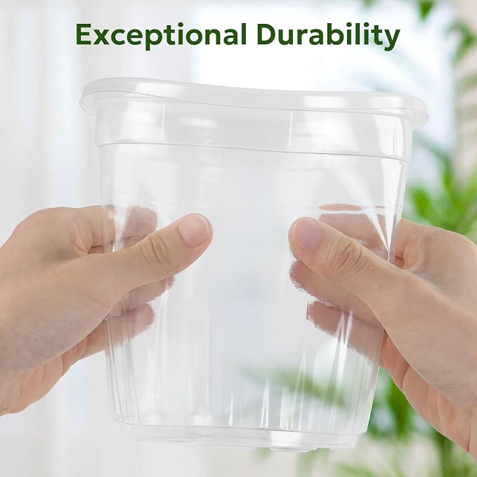 Bluepro Clear Nursery Pots with Drainage Holes, 7 Inch, 1 Gallon, 30-Pack | Clear PET, 1-Gallon Capacity, Root and Moisture Visibility, Flexible, Reusable, Indoor/Outdoor Use, Propagation and Repotting