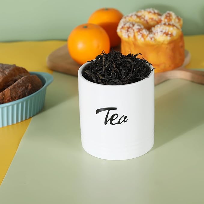 LEETOYI Porcelain Food Storage Containers with Lid, Small Size Design & Saves Space, 4.5 Inch White, Labeled Tea