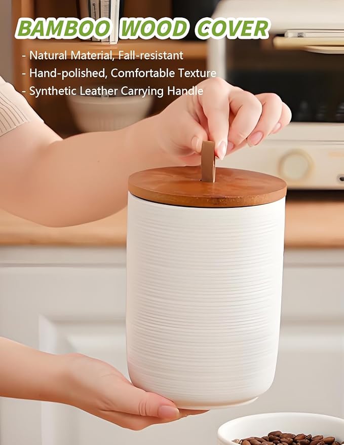 Ceramic Canister with Airtight Seal Lid, Kitchen Canisters for Countertop, White Food Storage Jar for Flour, Coffee Bean, Sugar, Tea, Spices and More, Home Decor (1300ml/43.96oz)