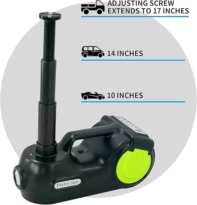 E-HEELP Electric Car Jack Kit 5Ton 12V Hydraulic (Lifting Range: 6.1-20.86 inch) with Impact Wrench & Inflator for Car SUV Sedan MPV with LCD & Tire Pressure Display