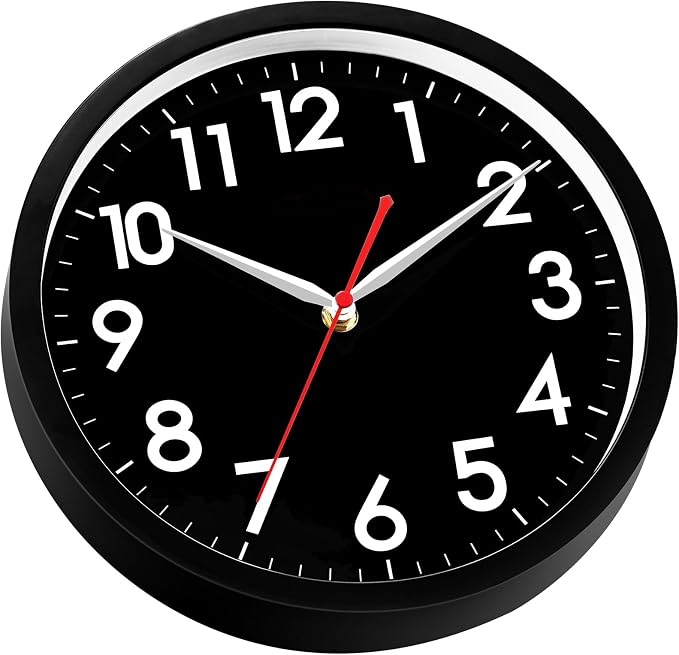 AKCISOT 10 Inch Wall Clock, Battery Operated Analog Clock, Silent Non-Ticking, Ideal for Bedroom, Bathroom, Kitchen, Office and School, Black