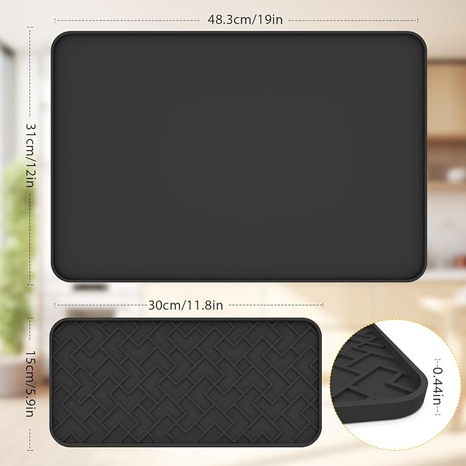 Silicone Coffee Maker Mat for Coffee Bar (19" x 12"), Non-Slip Espresso Machine Mat with 0.44" Raised Edges, Waterproof Coffee Bar Accessories & Countertop Protector, Heat Resistant & Dishwasher Safe