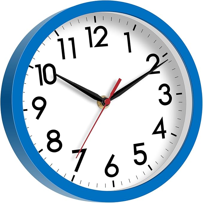 AKCISOT 8 Inch Wall Clock, Battery Operated Analog Clock, Silent Non-Ticking, Ideal for Bedroom, Bathroom, Kitchen, Office and School, Blue