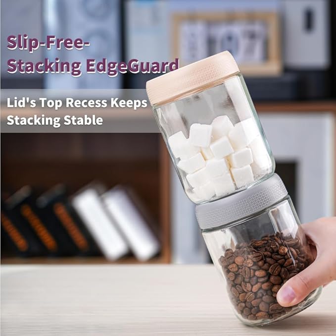 Glass Jars with Plastic Lids [Set of 6], Canisters with Airtight, Glass Food Storage Containers for Coffee, Sugar,Tea, Candies, Cookies