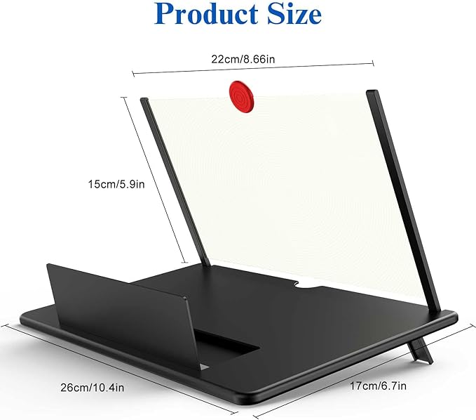 12" Screen Magnifier for Cell Phone,3D Magnifying Projector Screen Enlarger Expander for Movies, Videos, and Gaming, Foldable Phone Stand with Screen Amplifier, Gifts for Mom Dad