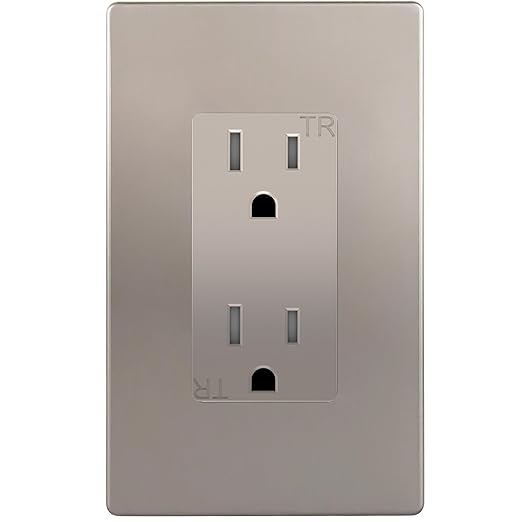 ENERLITES Elite Series Decorator Receptacle Outlet, Child Safe, Tamper-Resistant, Self-Grounding, Residential Grade, 15A 125V, UL Listed, 61501-TR-NKWP, Nickel With Wall Plate
