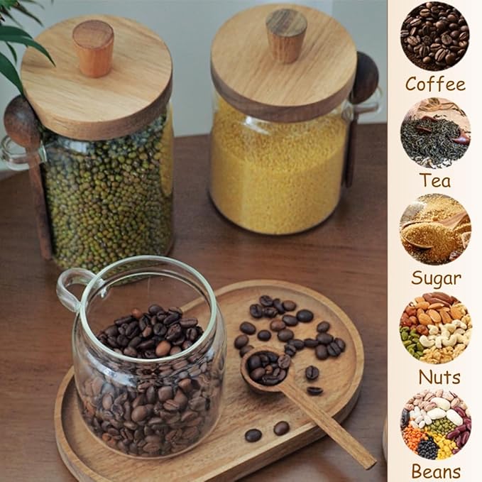 ANSQU Glass Jar with Lid, 20.3oz Food Storage Containers Coffee Grounds Container, Glass Food Storage Canister, Cute Jar (1 Pack)
