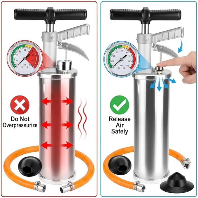 QWORK Air Pressure Drain Blaster Pump, Quick Pipe Cleaner for Toilet, Sink & Shower