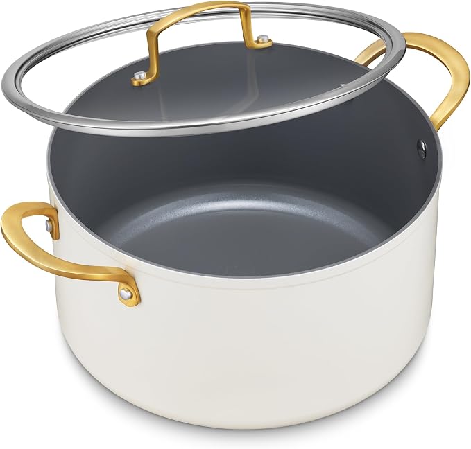 BEZIA 8QT Ceramic Non Stick Stock Pot with Lid, Induction Cooking Pot | PTFE/PFOA-Free Nonstick Pot, Oven & Dishwasher Safe, Works on All Stovetops, Ideal for Family Dinners, Everyday Soups & Pasta